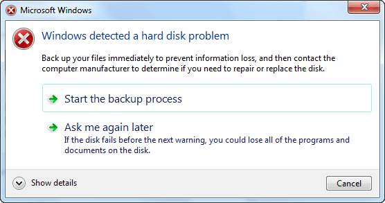 Windows Rilevato un rigido Disk Problema