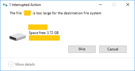 Il file è troppo grande per l'errore del file system di destinazione
