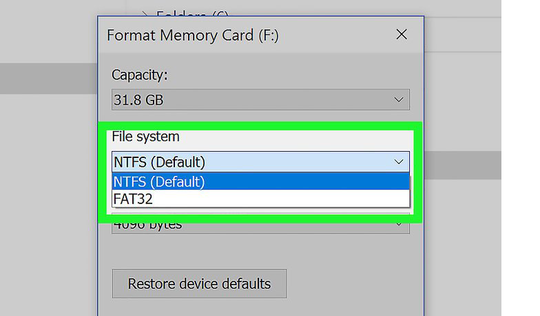 Formattare la scheda di memoria utilizzando un PC Windows3