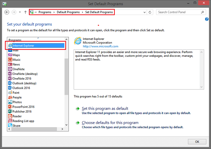 Rimuovi Microsoft come browser predefinito