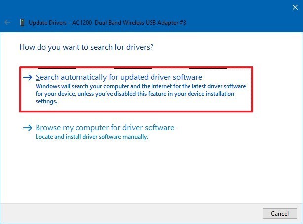 Cerca automaticamente il software del driver aggiornato