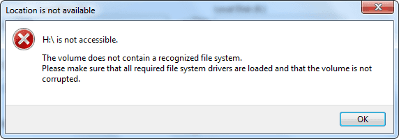 Il volume non contiene un file system riconosciuto