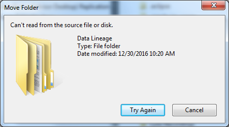 Impossibile leggere dal file sorgente o dal disco