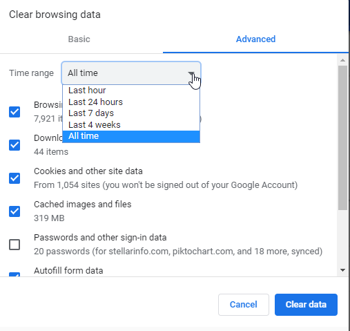 Immagini e file memorizzati nella cache