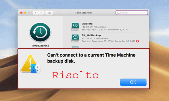 Aggiustare tempo Macchina Non posso Trova disco backup su Mac